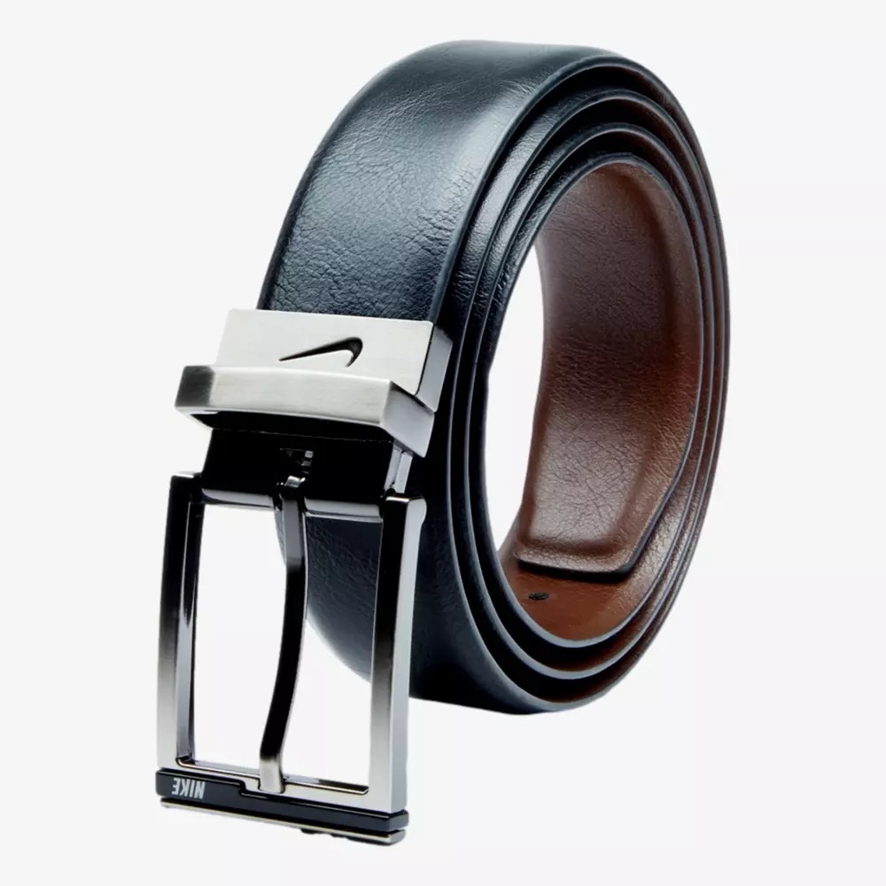 Nike Black and Brown Leather Belt with Metal Buckle